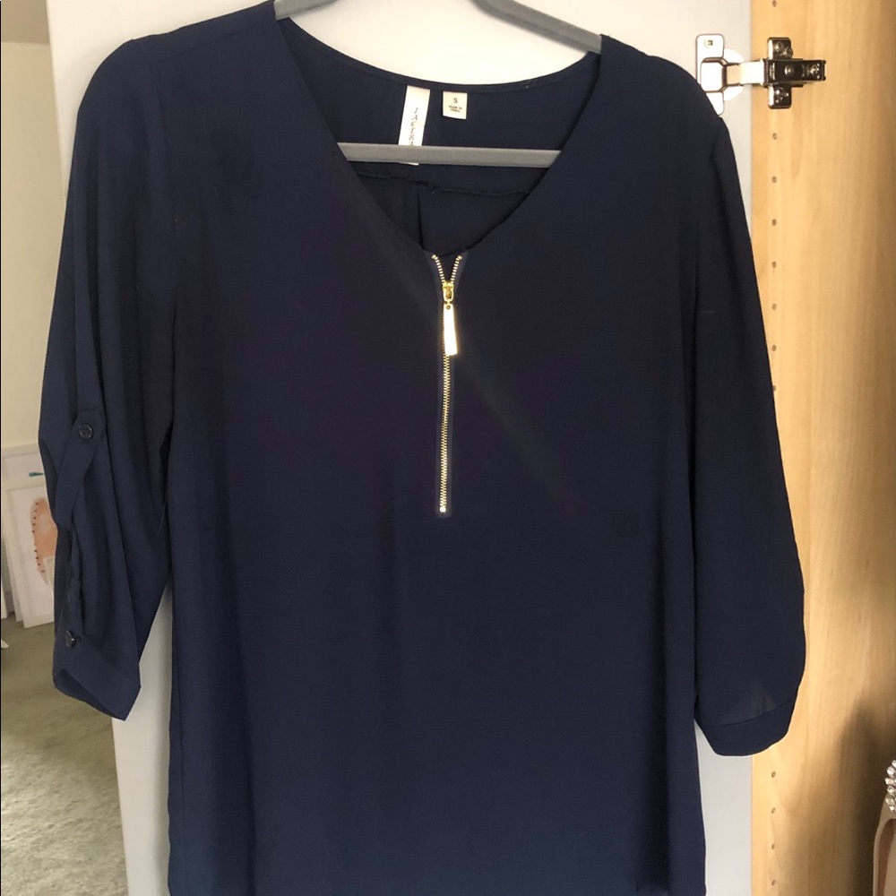 Navy Blue Silky Blouse